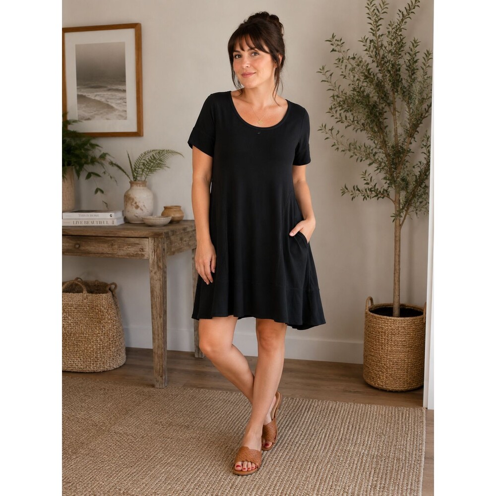 NEW Soma Soft Jersey A Line Short Dress M Black Stretch Comfort Pocket NWT